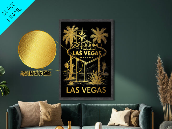 Las Vegas Nevada art, Metallic Gold Art, Housewarming Gift, Metal Art, Wood Framed Art, Newlywed Travel Gift, Honeymoon Gift