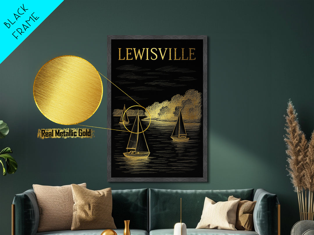 Lewisville Texas travel, Metallic Gold Print, Modern House Art, Metal Art, Wood Framed Art, Traveler Gift, Destination Gift
