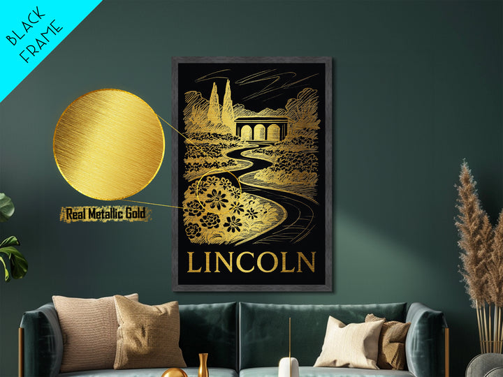 Lincoln Nebraska art, Metallic Gold Art, Housewarming Gift, Metal Art, Wood Framed Art, Newlywed Travel Gift, Honeymoon Gift