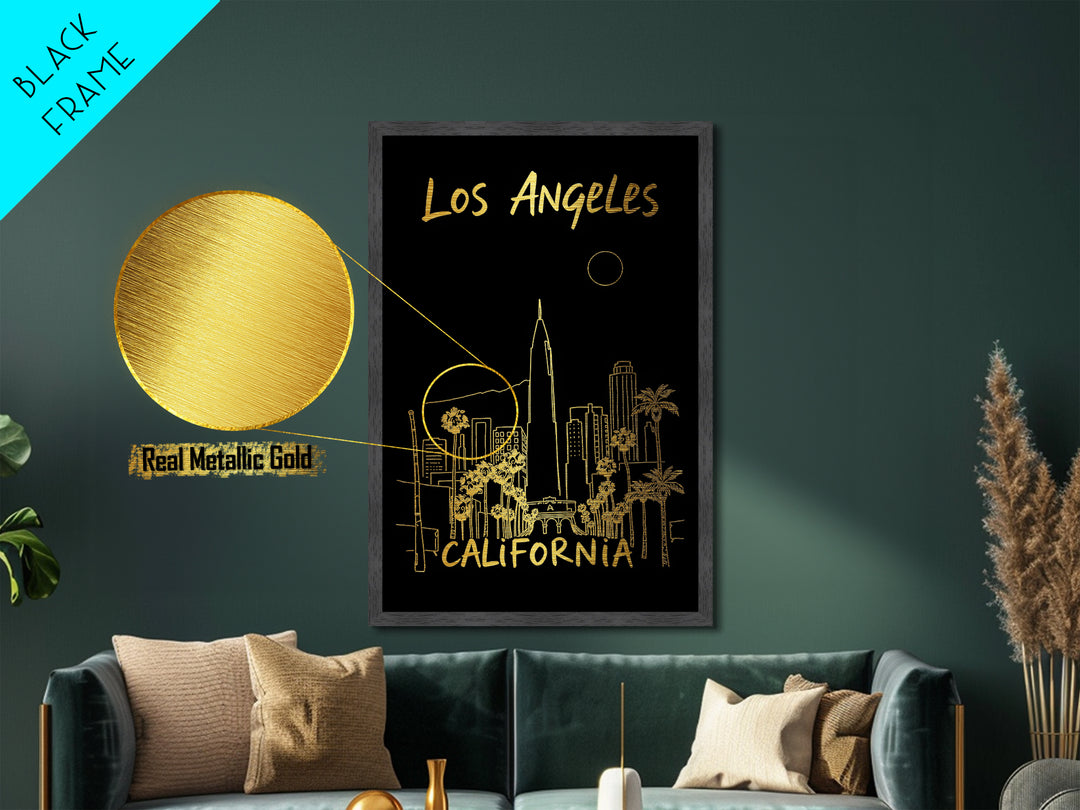 Los Angeles California travel, Metallic Gold Print, College Dorm Décor, Metal Art, Wood Framed Art, Graduation Travel Gift, Traveler Gift