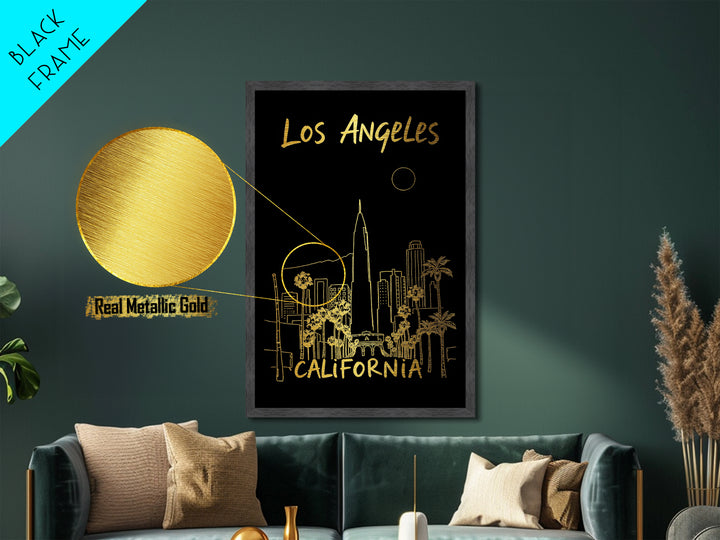Los Angeles California travel, Metallic Gold Print, College Dorm Décor, Metal Art, Wood Framed Art, Graduation Travel Gift, Traveler Gift