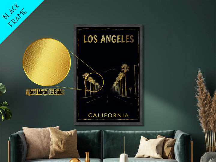 Los Angeles California travel, Metallic Gold Print, Modern Skyline Wall Print, Metal Art, Wood Framed Art, Adventure Lover Gift, Travel Gift