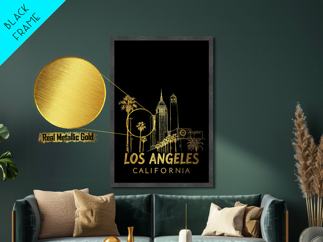 Los Angeles California art, Metallic Gold Art, Housewarming Gift, Metal Art, Wood Framed Art, Newlywed Travel Gift, Honeymoon Gift