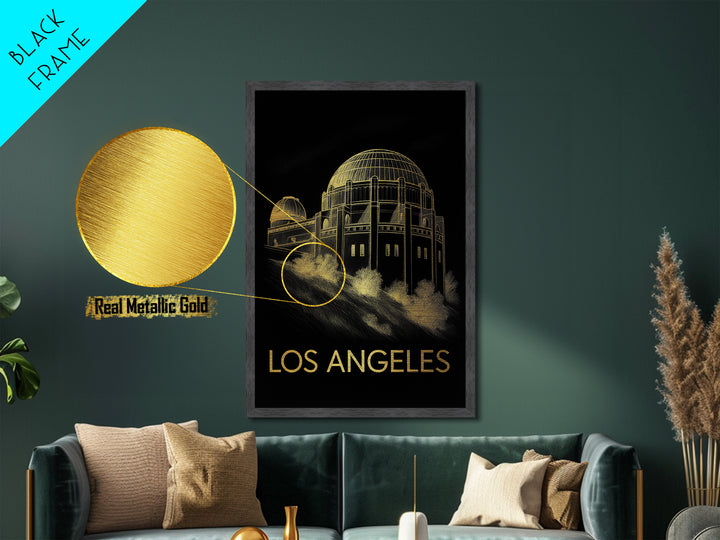 Los Angeles California travel, Metallic Gold Print, Closing Gift, Metal Art, Wood Framed Art, Anniversary Travel Gift, Traveler Gift