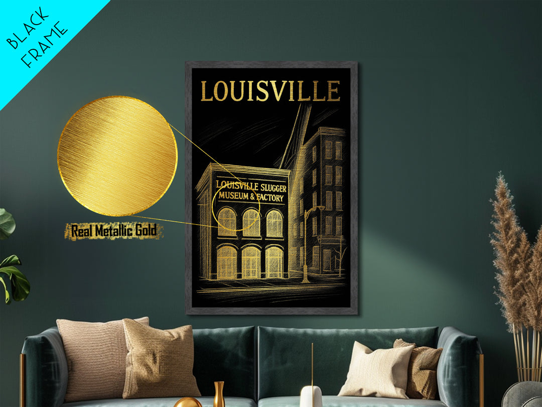 Louisville Kentucky art, Metallic Gold Art, Travel Art Prints, Metal Art, Wood Framed Art, Adventure Lover Gift