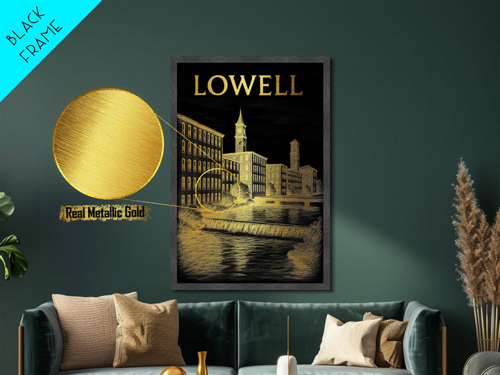 Lowell Massachusetts art, Metallic Gold Art, Modern House Art, Metal Art, Wood Framed Art, Graduation Travel Gift