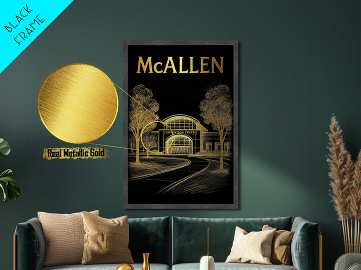 McAllen Texas travel, Metallic Gold Print, College Dorm Décor, Metal Art, Wood Framed Art, Graduation Travel Gift