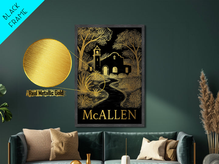 McAllen Texas art, Metallic Gold Art, Best Friend Gifts, Metal Art, Wood Framed Art, Birthday Travel Gift