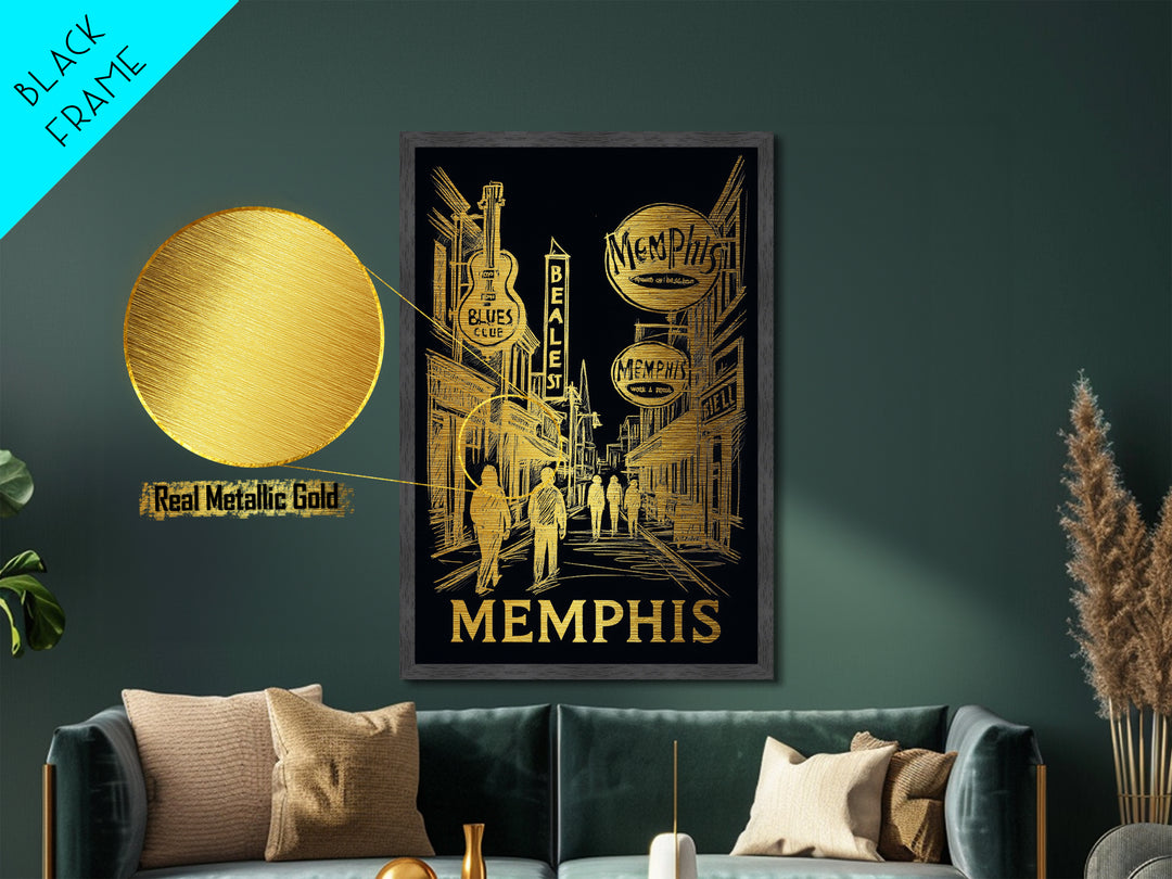 Memphis Tennessee art, Metallic Gold Art, Office Decor, Metal Art, Wood Framed Art, Graduation Travel Gift