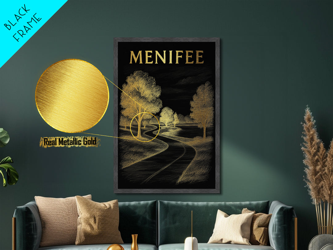 Menifee California travel, Metallic Gold Print, Modern House Art, Metal Art, Wood Framed Art, Wanderlust Gift