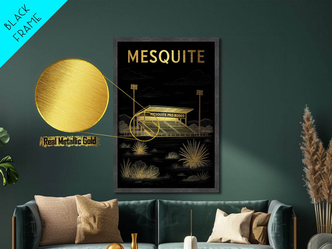 Mesquite Texas travel, Metallic Gold Print, Modern Skyline Wall Print, Metal Art, Wood Framed Art, Adventure Lover Gift
