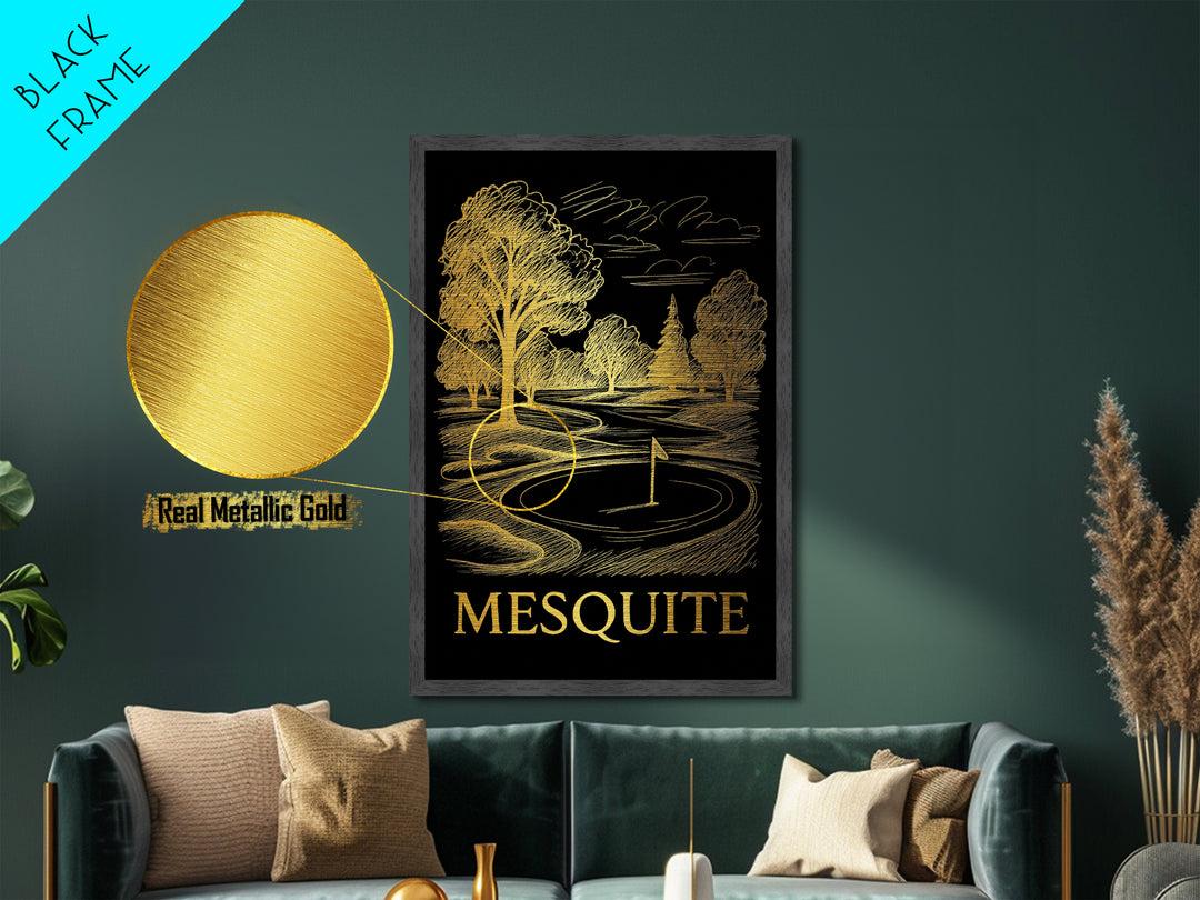 Mesquite Texas art, Metallic Gold Art, Housewarming Gift, Metal Art, Wood Framed Art, Newlywed Travel Gift