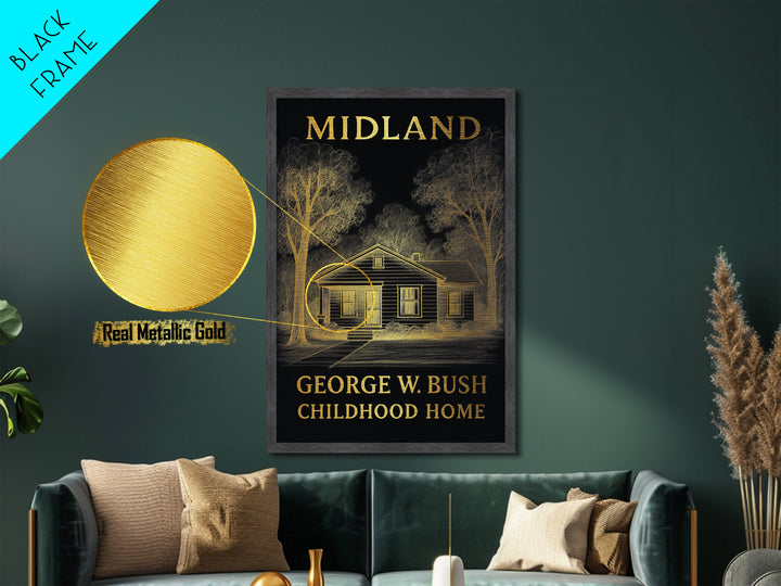 Midland Texas travel, Metallic Gold Print, Modern House Art, Metal Art, Wood Framed Art, Traveler Gift