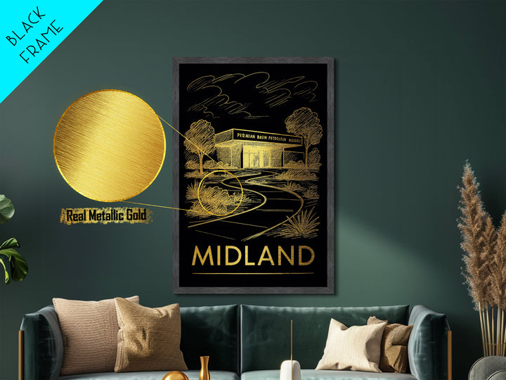 Midland Texas art, Metallic Gold Art, Modern House Art, Metal Art, Wood Framed Art, Graduation Travel Gift