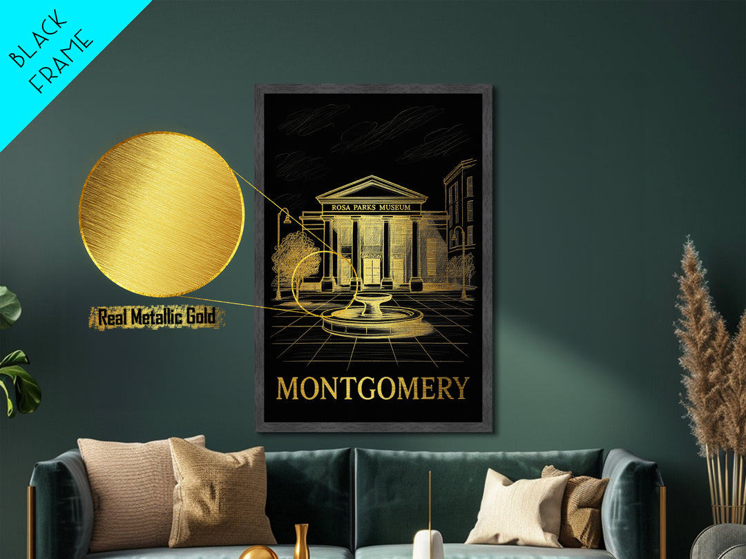 Montgomery Alabama art, Metallic Gold Art, Best Friend Gifts, Metal Art, Wood Framed Art, Birthday Travel Gift