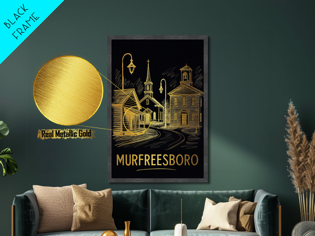 Murfreesboro Tennessee art, Metallic Gold Art, Office Decor, Metal Art, Wood Framed Art, Graduation Travel Gift
