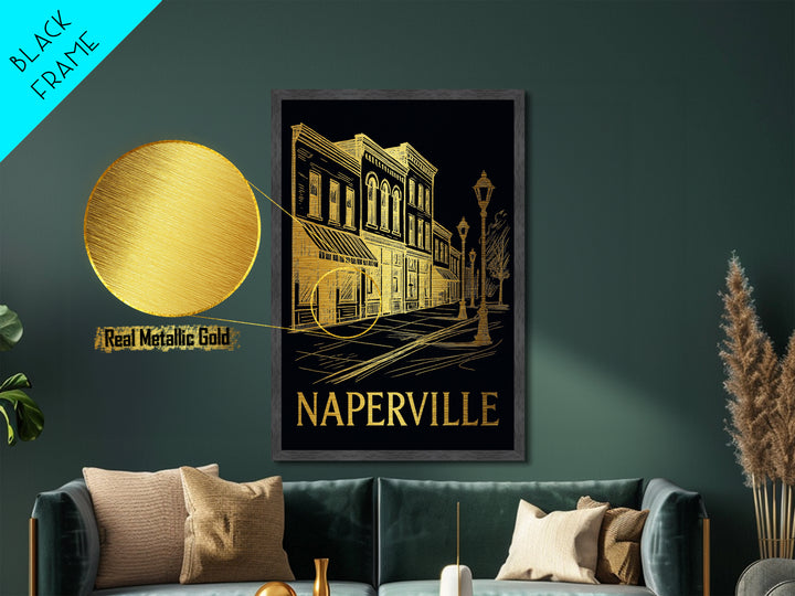 Naperville Illinois art, Metallic Gold Art, Best Friend Gifts, Metal Art, Wood Framed Art, Birthday Travel Gift, Destination Gift