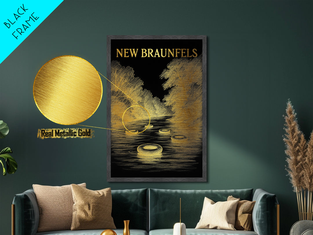 New Braunfels Texas art, Metallic Gold Art, Best Friend Gifts, Metal Art, Wood Framed Art, Birthday Travel Gift, Destination Gift