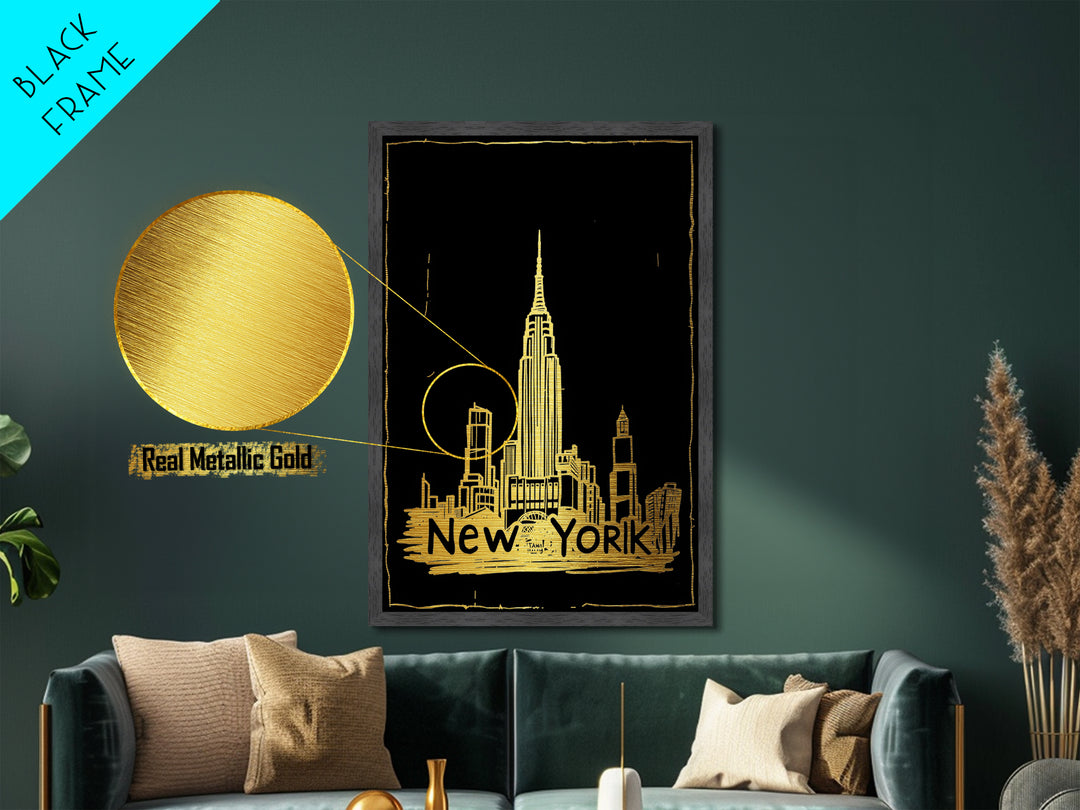 New York New York art, Metallic Gold Art, Modern House Art, Metal Art, Wood Framed Art, Graduation Travel Gift, Travel Gift