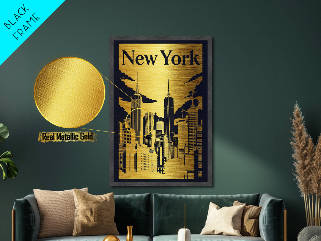 New York New York travel, Metallic Gold Print, Closing Gift, Metal Art, Wood Framed Art, Anniversary Travel Gift, Retirement Travel Gift