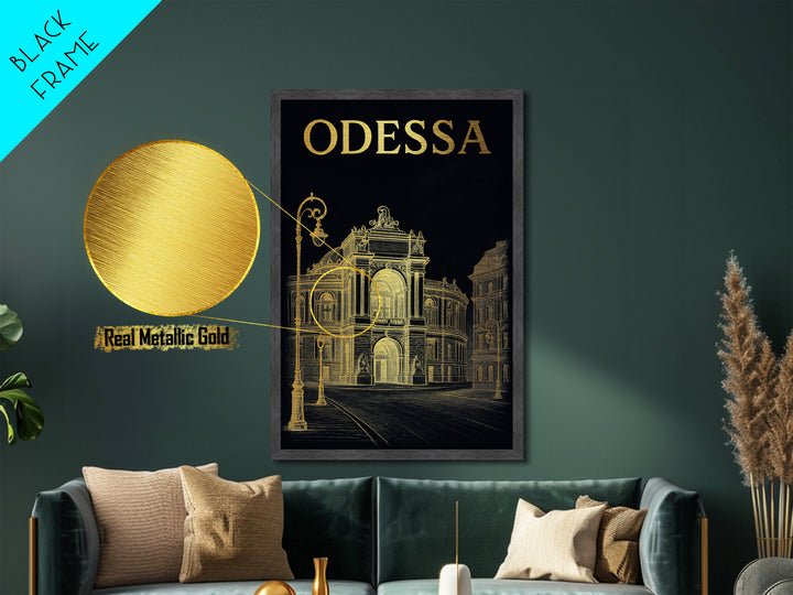 Odessa Texas travel, metallic gold, wood framed art, white and gold, Metal Art, Modern Skyline Wall Print, Metallic Gold Print