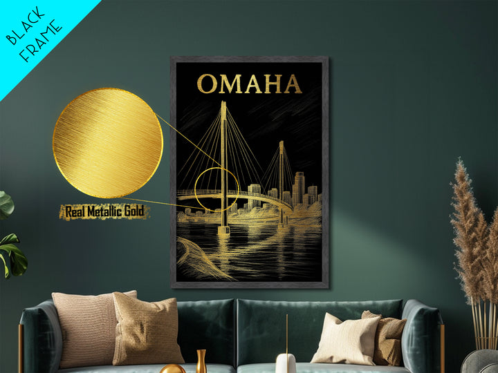 Omaha Nebraska travel, Metallic Gold Print, Modern House Art, Metal Art, Wood Framed Art, Traveler Gift, Destination Gift