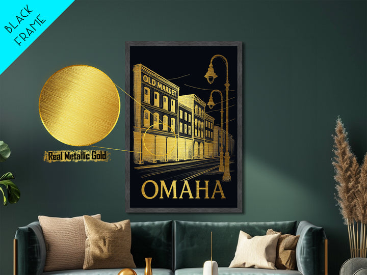 Omaha Nebraska art, Metallic Gold Art, Modern House Art, Metal Art, Wood Framed Art, Graduation Travel Gift, Travel Gift