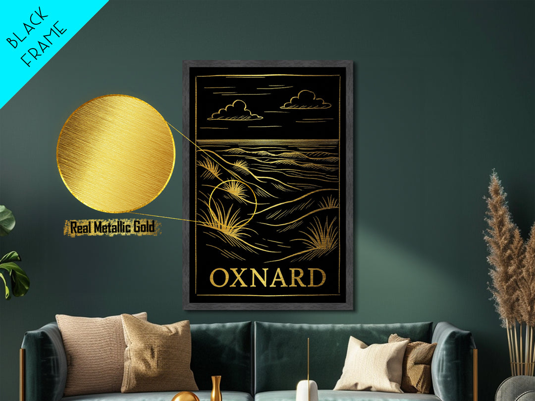 Oxnard California art, Metallic Gold Art, Modern House Art, Metal Art, Wood Framed Art, Graduation Travel Gift, Travel Gift