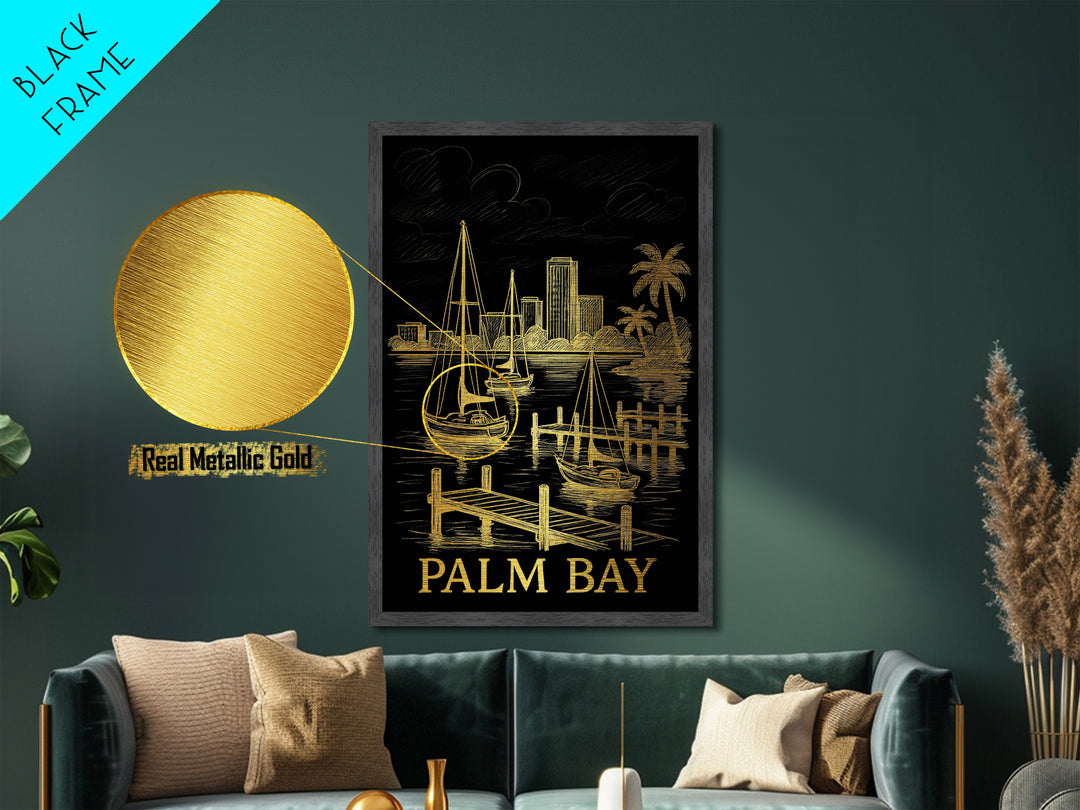Palm Bay Florida art, Metallic Gold Art, Best Friend Gifts, Metal Art, Wood Framed Art, Birthday Travel Gift, Destination Gift