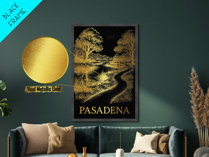 Pasadena Texas travel, Metallic Gold Print, Modern House Art, Metal Art, Wood Framed Art, Wanderlust Gift, Travel Art Prints