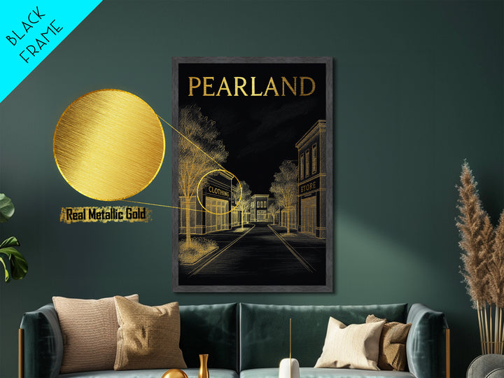 Pearland Texas travel, Metallic Gold Print, College Dorm Décor, Metal Art, Wood Framed Art, Graduation Travel Gift, Traveler Gift
