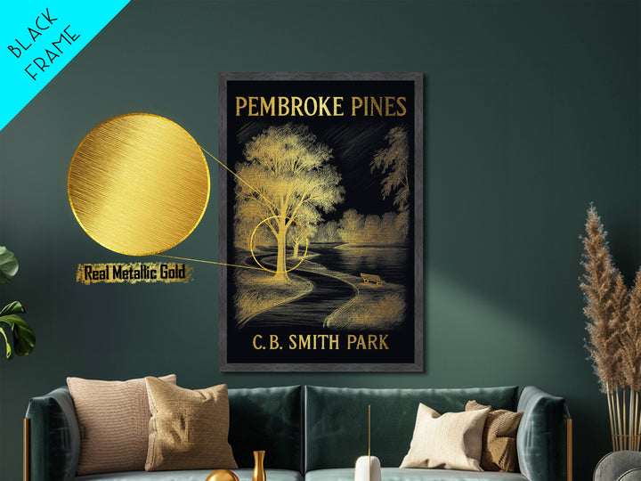 Pembroke Pines Florida travel, Metallic Gold Print, Modern Skyline Wall Print, Metal Art, Wood Framed Art, Adventure Lover Gift