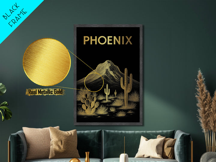 Phoenix Arizona art, Metallic Gold Art, Best Friend Gifts, Metal Art, Wood Framed Art, Birthday Travel Gift, Destination Gift