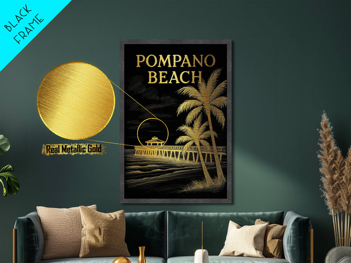 Pompano Beach Florida travel, Metallic Gold Print, Modern House Art, Metal Art, Wood Framed Art, Traveler Gift, Destination Gift