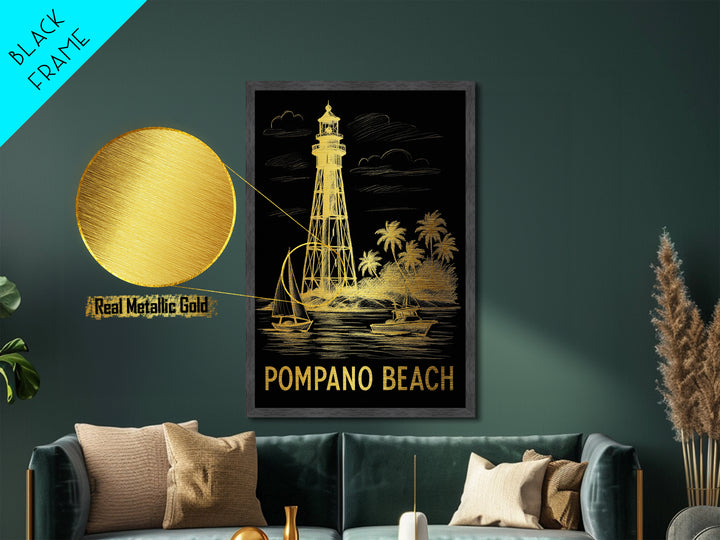 Pompano Beach Florida art, Metallic Gold Art, Modern House Art, Metal Art, Wood Framed Art, Graduation Travel Gift, Travel Gift
