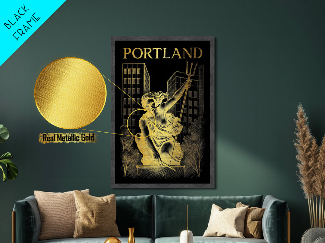 Portland Oregon travel, Metallic Gold Print, College Dorm Décor, Metal Art, Wood Framed Art, Graduation Travel Gift, Traveler Gift