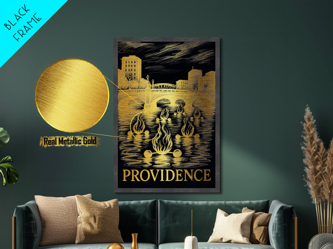 Providence Rhode Island art, Metallic Gold Art, Office Decor, Metal Art, Wood Framed Art, Graduation Travel Gift, Destination Gift