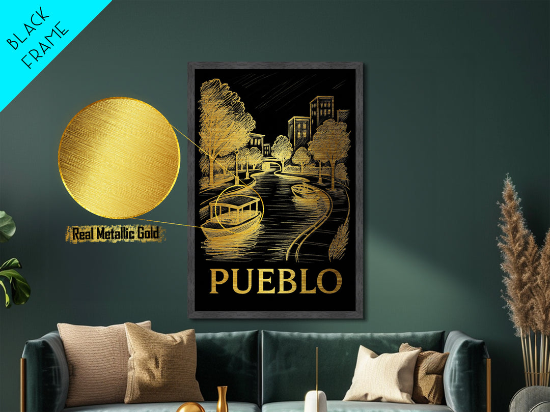 Pueblo Colorado art, Metallic Gold Art, Modern House Art, Metal Art, Wood Framed Art, Graduation Travel Gift, Travel Gift
