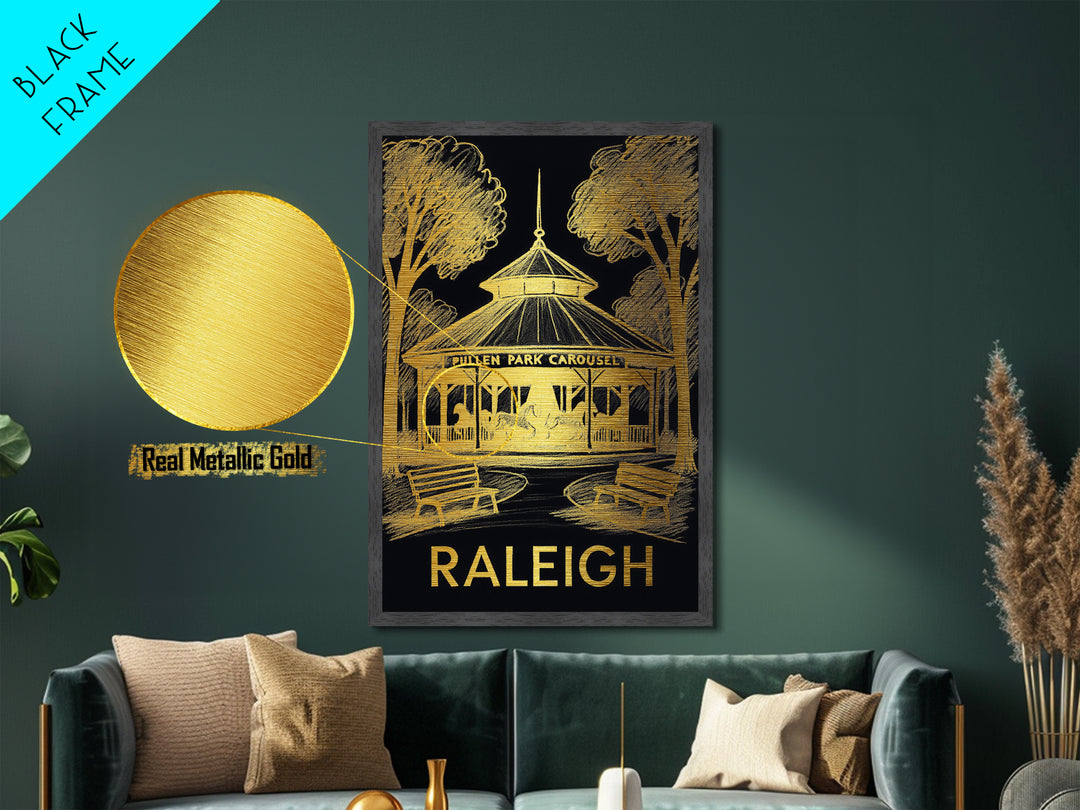 Raleigh North Carolina art, Metallic Gold Art, Housewarming Gift, Metal Art, Wood Framed Art, Newlywed Travel Gift, Honeymoon Gift