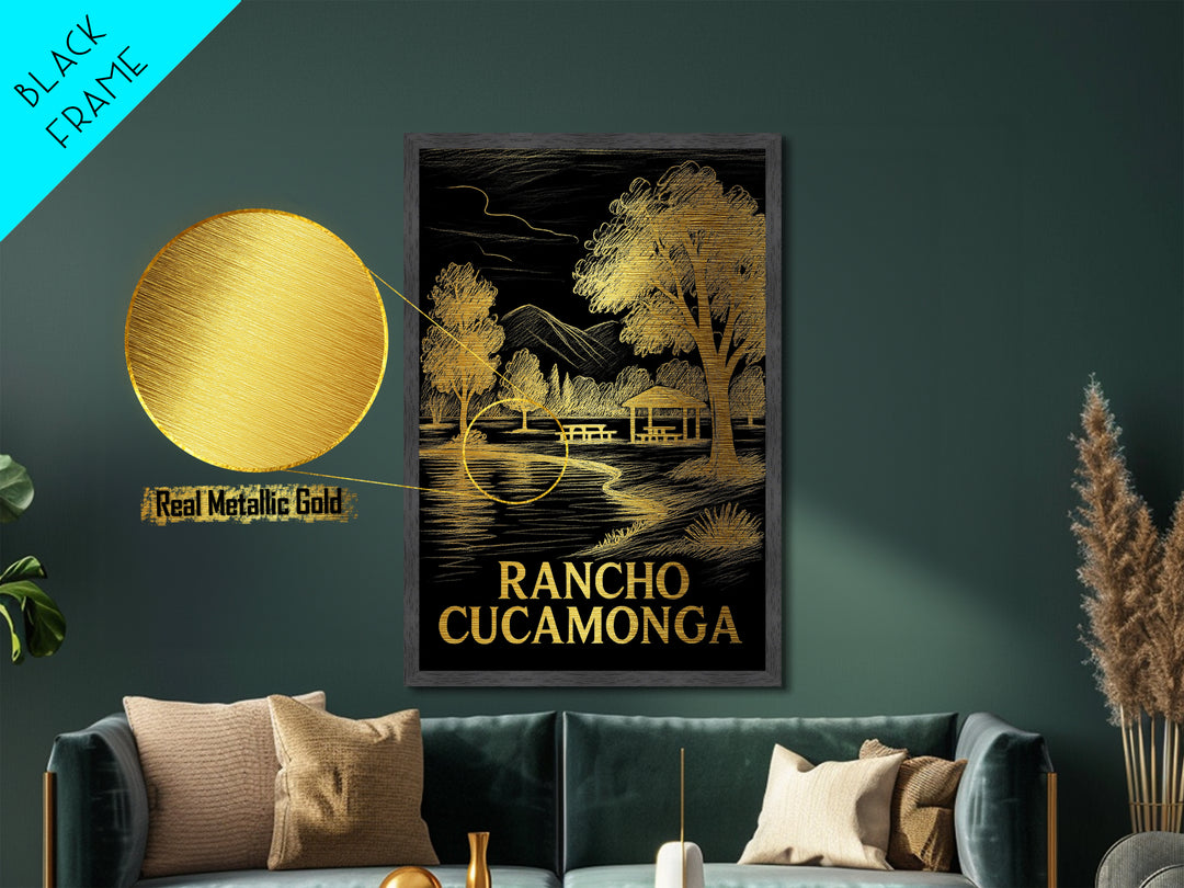 Rancho Cucamonga California art, Metallic Gold Art, Office Decor, Metal Art, Wood Framed Art, Graduation Travel Gift, Destination Gift