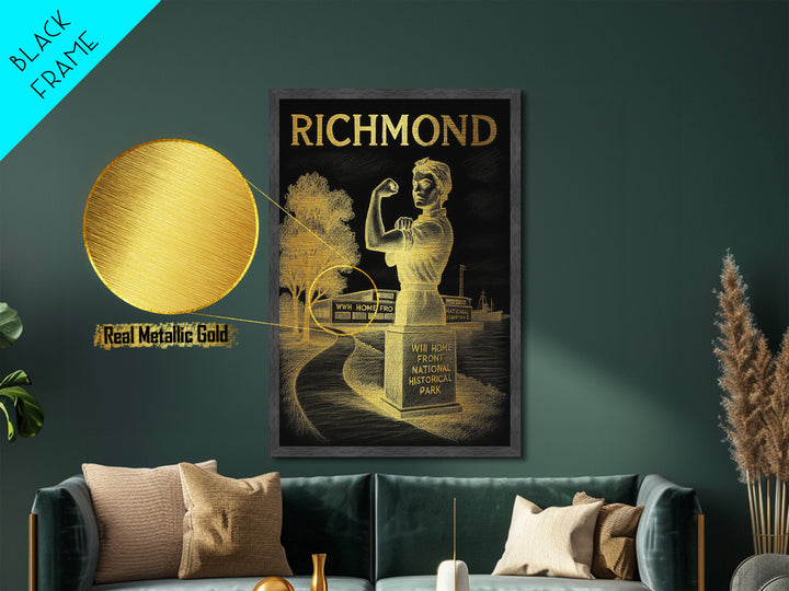 Richmond Virginia travel, Metallic Gold Print, Closing Gift, Metal Art, Wood Framed Art, Anniversary Travel Gift, Retirement Gift