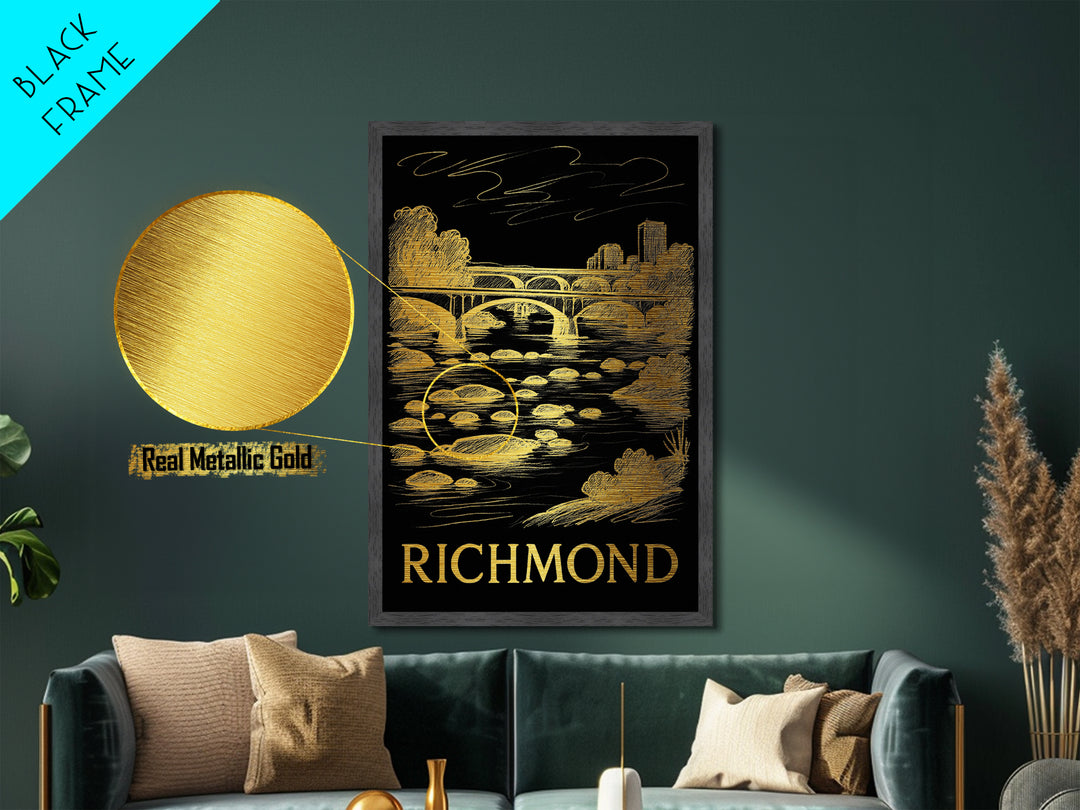 Richmond California travel, Metallic Gold Print, Modern House Art, Metal Art, Wood Framed Art, Wanderlust Gift, Travel Art Prints