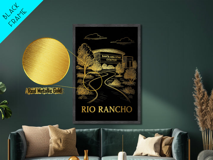 Rio Rancho New Mexico art, Metallic Gold Art, Modern House Art, Metal Art, Wood Framed Art, Graduation Travel Gift, Travel Gift