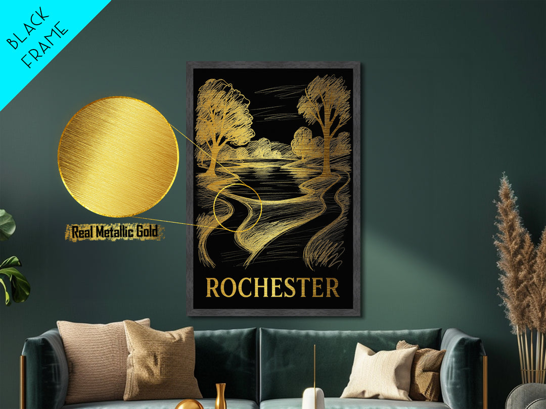 Rochester Minnesota travel, Metallic Gold Print, Closing Gift, Metal Art, Wood Framed Art, Anniversary Travel Gift, Retirement Gift