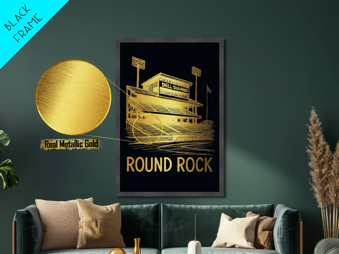 Round Rock Texas art, Metallic Gold Art, Best Friend Gifts, Metal Art, Wood Framed Art, Birthday Travel Gift, Destination Gift