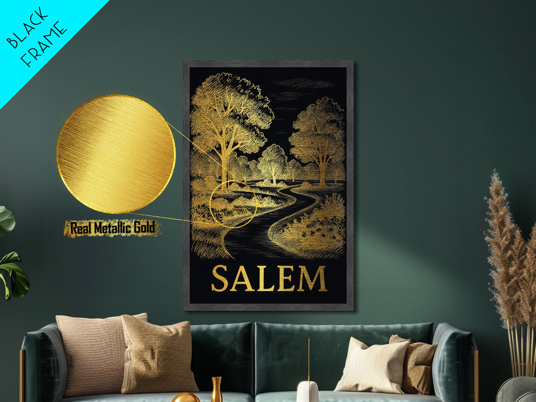 Salem Oregon art, Metallic Gold Art, Travel Art Prints, Metal Art, Wood Framed Art, Adventure Lover Gift, Traveler Gift