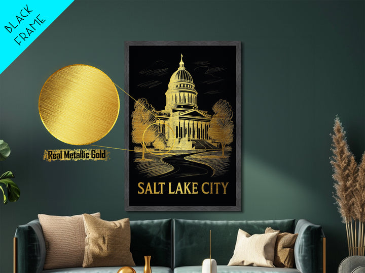 Salt Lake City Utah art, Metallic Gold Art, Best Friend Gifts, Metal Art, Wood Framed Art, Birthday Travel Gift, Destination Gift