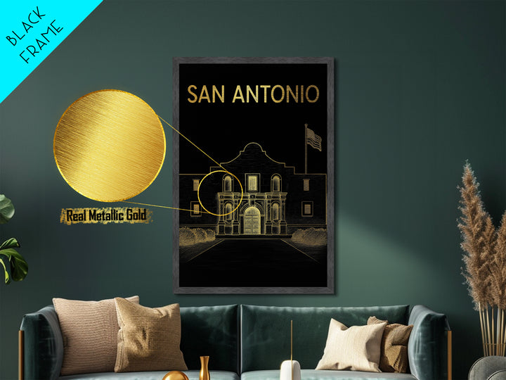 San Antonio Texas travel, Metallic Gold Print, Modern Skyline Wall Print, Metal Art, Wood Framed Art, Adventure Lover Gift, Travel Gift