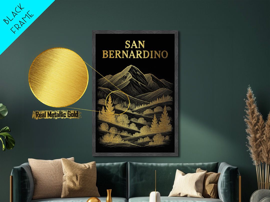 San Bernardino California travel, Metallic Gold Print, Closing Gift, Metal Art, Wood Framed Art, Anniversary Travel Gift, Retirement Gift