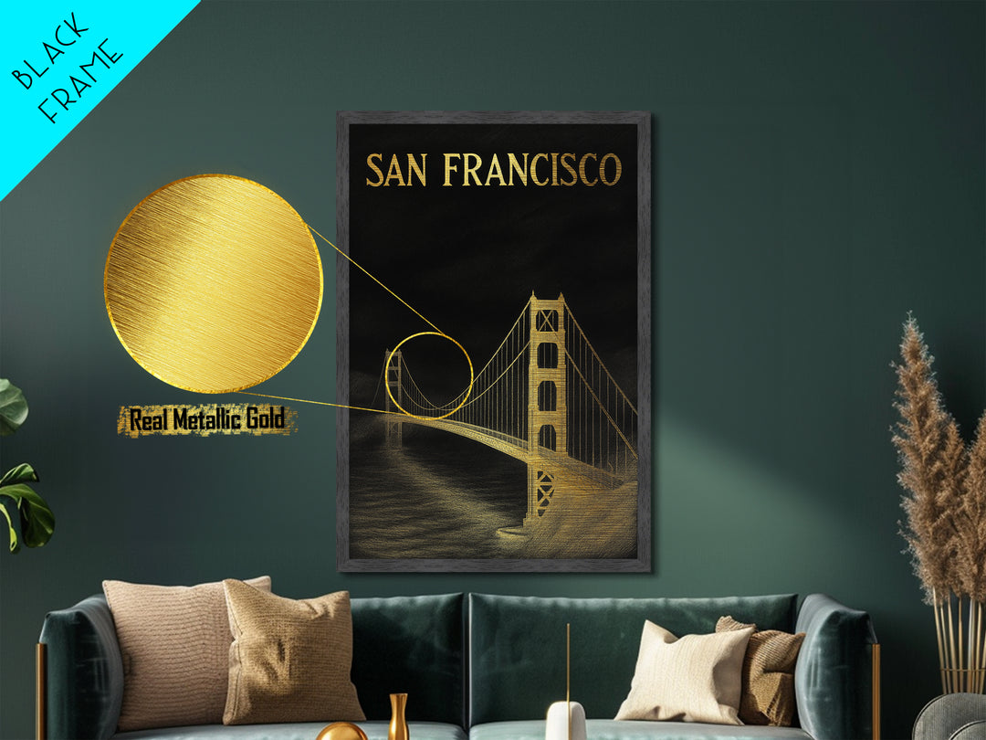 San Francisco California art, Metallic Gold Art, Best Friend Gifts, Metal Art, Wood Framed Art, Birthday Travel Gift, Destination Gift